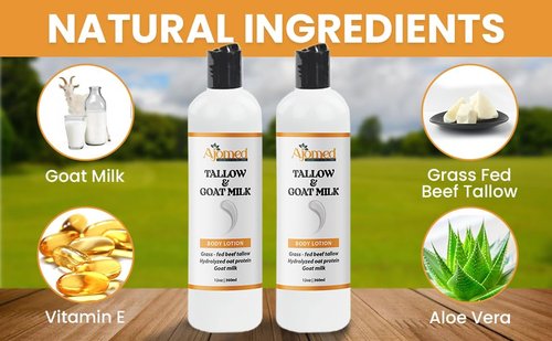 Tallow & Goat Milk Body Lotion for Sensitive Skin, Organic moisturizing Lotion - Soothes Dry skin, Goat Milk face and body Moisturizer - Handmade Tallow for skin cream (12 OZ, Unscented)