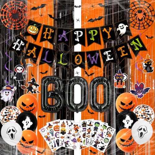 Halloween Party Decorations Bundle with Banners Balloons & Web