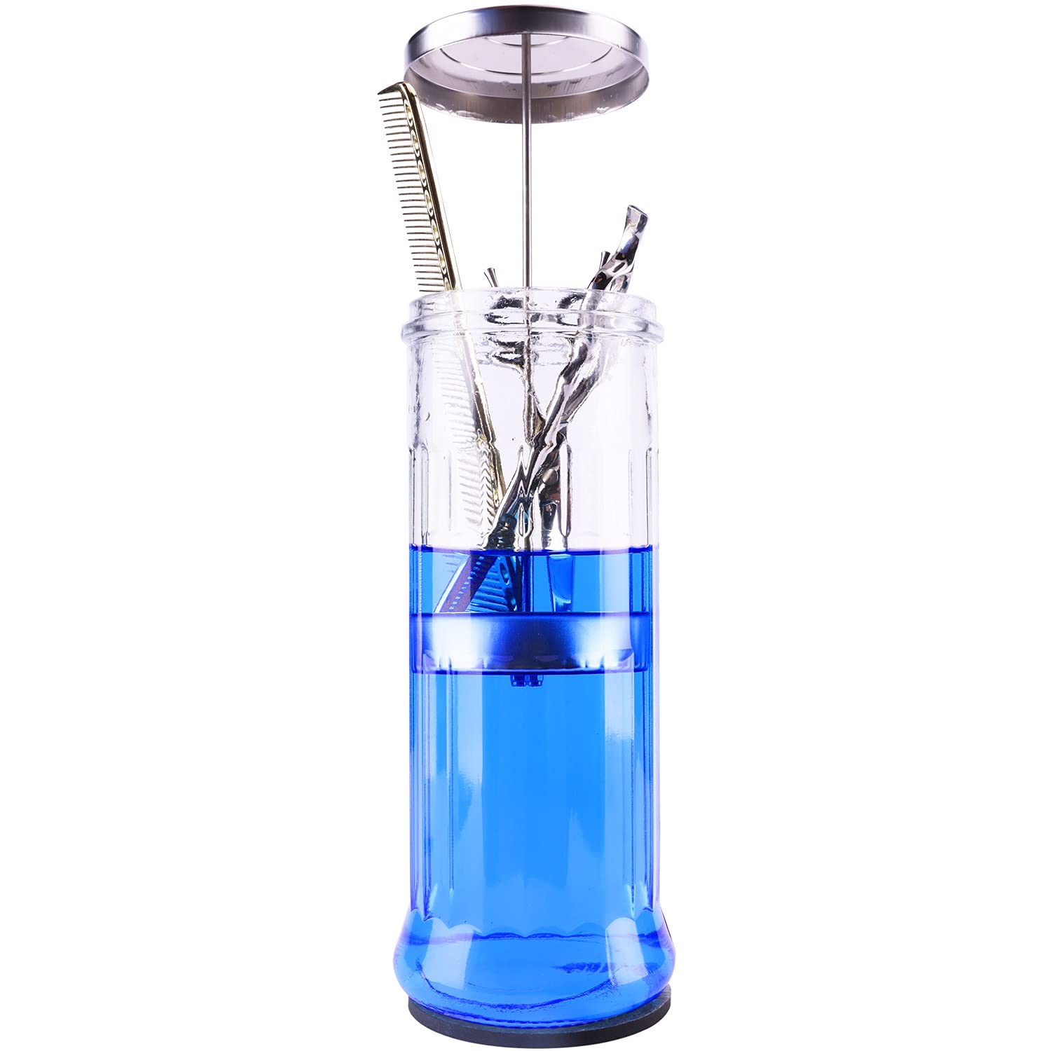 ZIBARBER Glass Disinfectant Jar, 50 Oz Large Sterilizing Jar for Manicure & Pedicure Implements, Salon Barber Tools - 11.7"H x 3.8"W