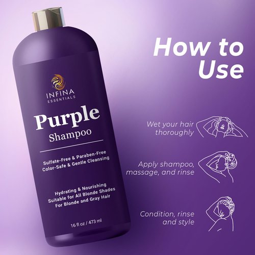 INFINA ESSENTIALS Purple Shampoo - Sulfate-Free Formula for Blondes & Gray Hair - 16 fl oz