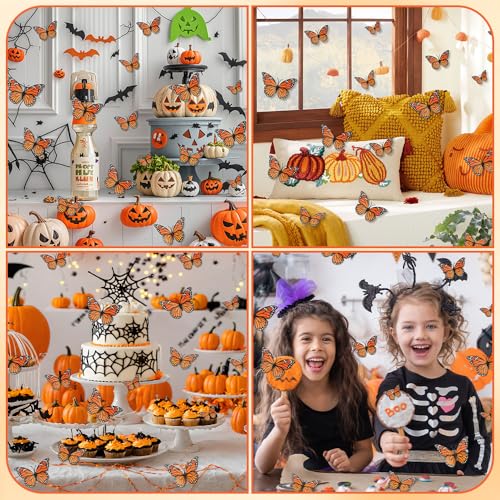 Orange 48 Pcs Monarch Butterfly Wall Decor - Realistic 3D Artificial Butterflies for Autumn & Home Decor