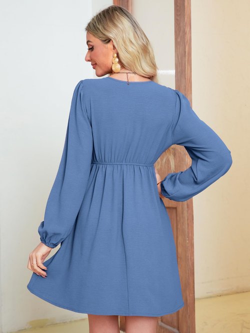 BerryGo Women's Summer Swing Babydoll Dress Smocked Top Flowy Long Sleeve Dress Cute Empire Waist Beach Dresses 2025(Blue,Medium)