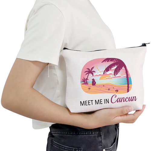 POFULL Cancun Vacation Gift Mexico Cancun Bachelorette Gift Meet Me In Cancun Travel Cosmetic Pouch (Cancun bag)