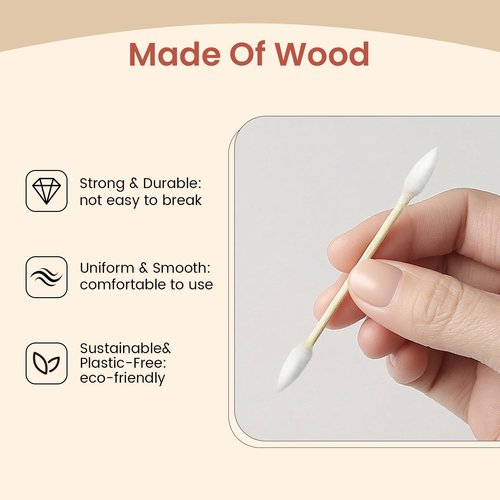 Pointed Cotton Swabs 500 Count Double Precision Tips with Wooden Sticks, Pointy Cotton Buds for Makeup Nail Care and Crafts