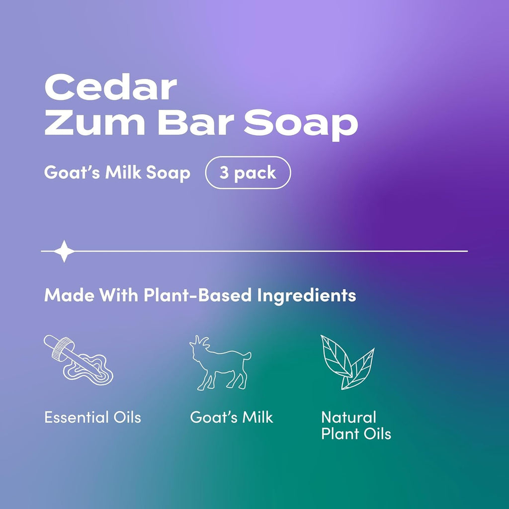 Zum Indigo Wild Goat's Milk Soap Bar - Nourishing Essential Oil Soap for Hands & Body - Cedar Scent, 3 oz (3 Pack)