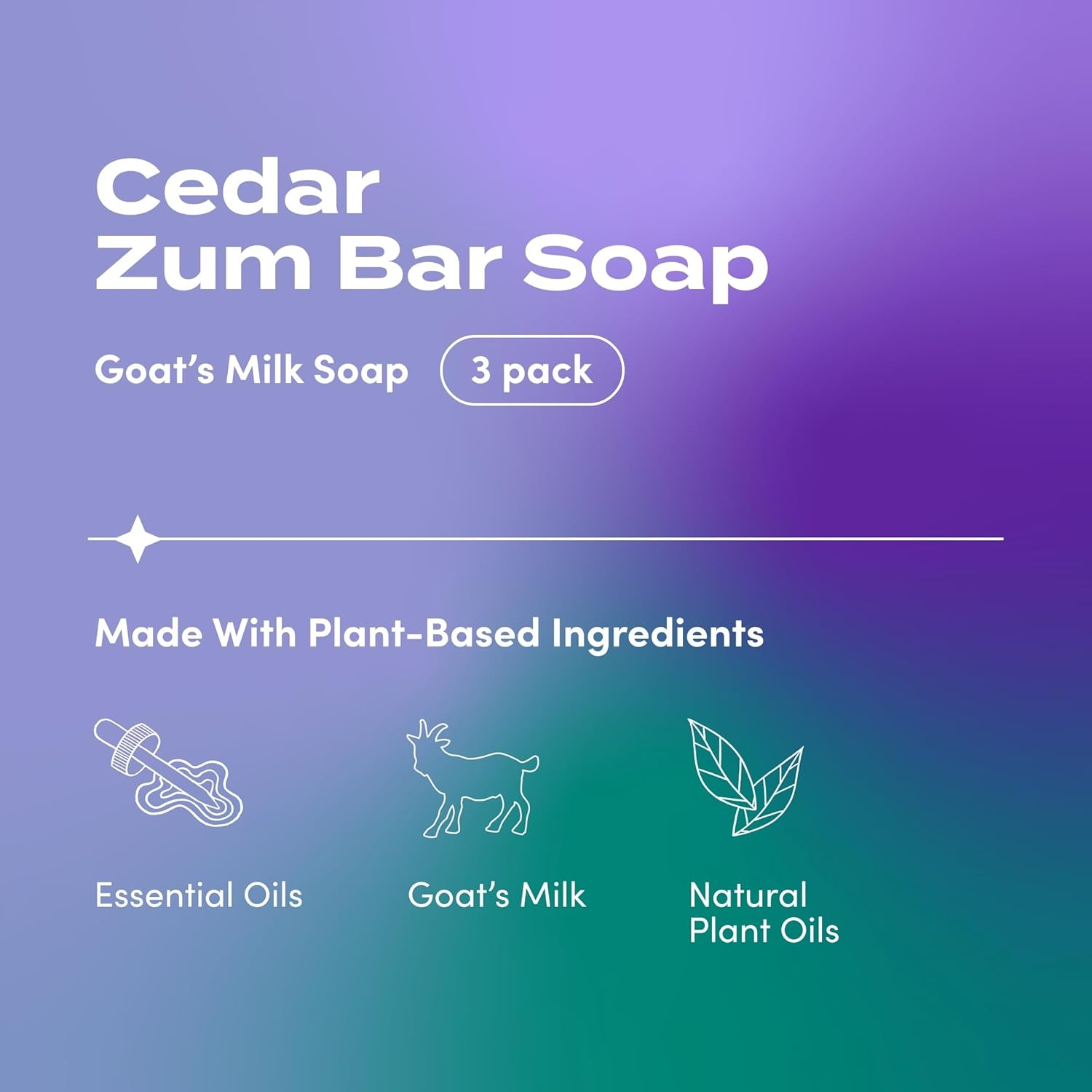 Zum Indigo Wild Goat's Milk Soap Bar - Nourishing Essential Oil Soap for Hands & Body - Cedar Scent, 3 oz (3 Pack)