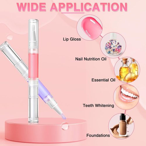 DupakSYS Cuticle Oil Pen 50Pcs 5ml Empty Nail Oil Pen Transparent Twist Pens with Brush Tip for Nail Oil, Eyelash Growth Liquid Tube, Cosmetic Lip Gloss Container Applicators + 72pcs Label