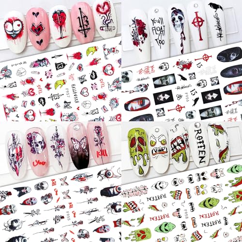 3D Halloween Nail Stickers - Self-Adhesive Ghost Face Decals, 8 Sheets - Variation of THIS listing