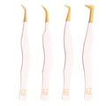 M LASH Eyelash Tweezers for Eyelash Extensions (Set of 4) - Professional Lash Extension Tweezers - Fiber Tip Lash Tweezers, Japanese Steel, Diamond Grip For Flawless Application (White)