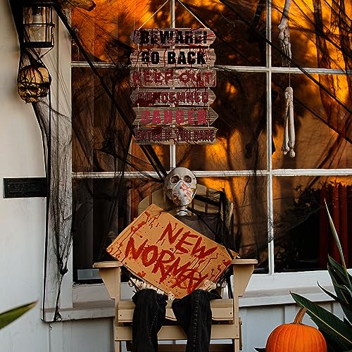 Halloween Wooden Door Sign Set - Bloody Scary Hanging Decor for Halloween