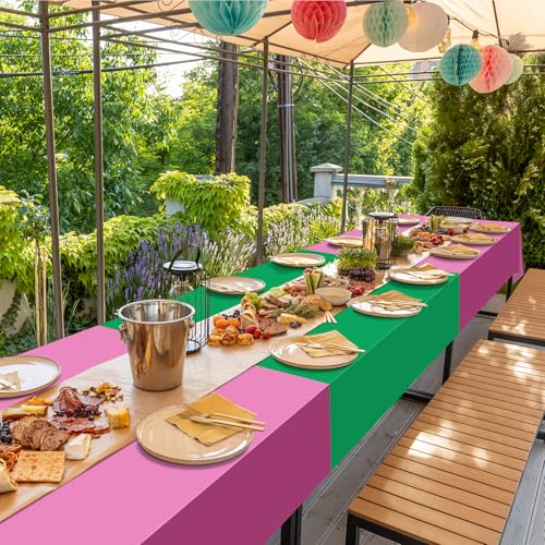 Pink and Green Tablecloth Set - 6 Disposable Rectangular Party Covers for Witch Princess Birthday