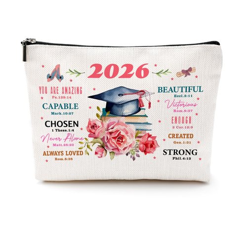 CQM Graduation Gifts Graduation 2026 Inspirational Makeup Bag Religious Cosmetic Bag Toiletry Bag Zipper Pouch Christian Gifts for Women Female Her Masters PHD Degree College University Senior
