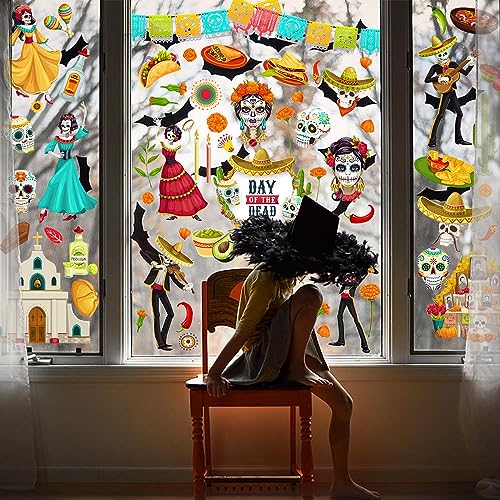 Dia de Los Muertos Window Clings - 9PCS Removable Mexican Skeleton Decor Style1