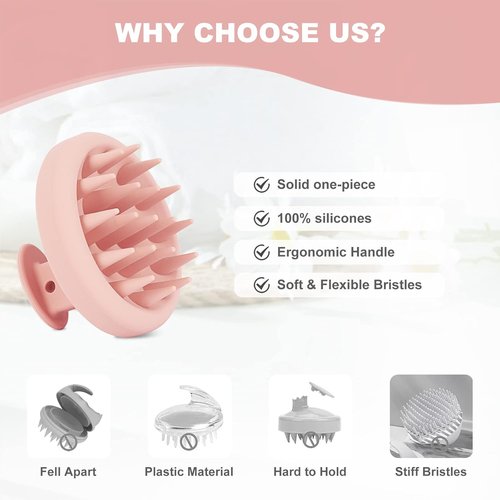 AIMIKE Scalp Massager Shampoo Brush - Soft Silicone Hair Scrubber for Dandruff Removal & Growth - Pink