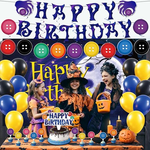 Button Theme Birthday Party Decorations Kit with Banner Balloons and Cake Toppers