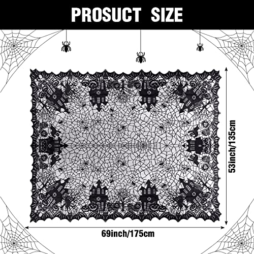 Halloween Spider Web Lace Tablecloth Black Gothic Party Decor 53 x 69 inches
