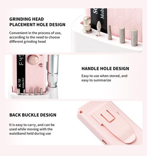 Electric Nail File Professional Kit - 45000RPM Portable Nail Drill Electric File with 11 Bits & Base丨LED Screen丨Ultra-Silent, Rechargeable Nail Drills Machine for Acrylic Nails Gel Polishing (Pink)