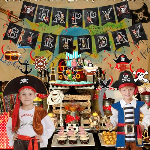 Pirate Birthday Decorations Banner & Swirl Set - Pirate Color