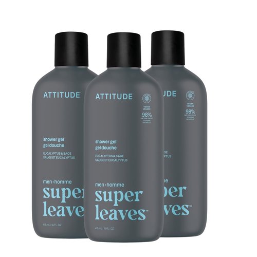 ATTITUDE Shower Gel for Men - 98% Natural Ingredients, Eucalyptus & Sage, 14 Fl Oz (Pack of 3)