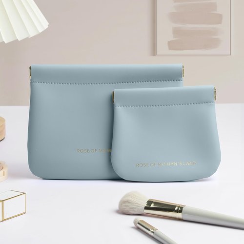 NICLNGSH 2 PCS Small Cosmetic Bag for Purse, Organosilicon Super Fiber Leather Mini Makeup Bag Coin Purse for Women, Snap Closure Travel Makeup Pouch for Lipstick Jewelry Key Change (Blue)