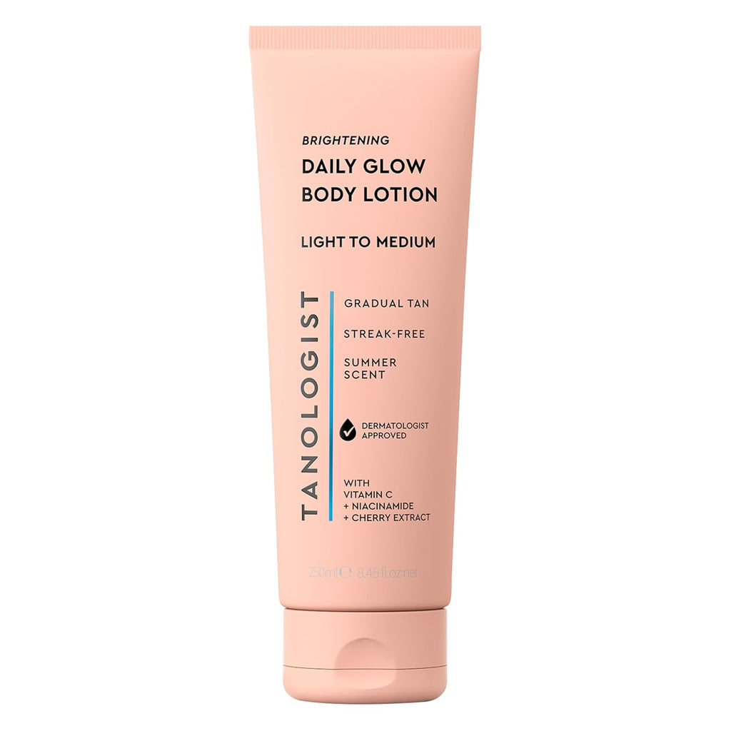Tanologist Brightening Daily Glow Body Lotion - Streak-Free Gradual Tanner, Light/Medium, Vegan, 8.45 fl. oz