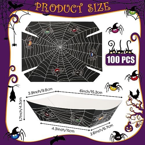 Halloween Paper Food Trays with Spider Design, 100 Pack, Disposable Serving Plates