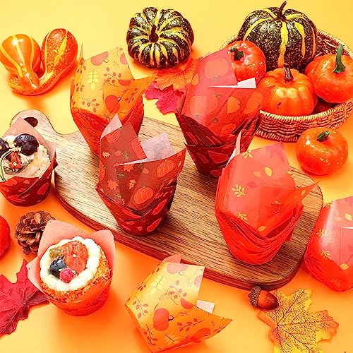 400 Pcs Fall Tulip Cupcake Liners Halloween Baking Cups Orange Pumpkins