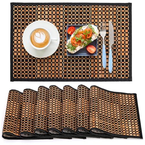 8 Pack Bamboo Placemats - Natural Heat-Resistant Anti-Slip Dining Table Mats