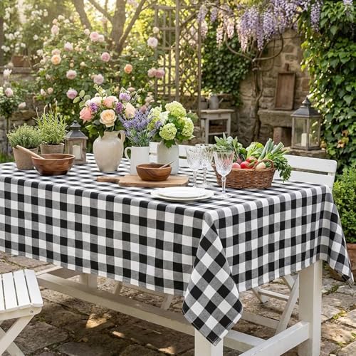 Buffalo Plaid Tablecloth 56x84 Inches Christmas Checkered Party Decor - Black White