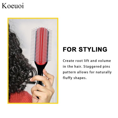 Classic Styling Curly Hair Brush - 9 Row Detangling Brush for Wet or Dry Hair | Unisex Black Design