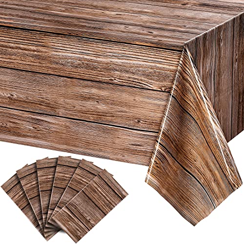 Wood Grain Plastic Tablecloth - Brown, 54 x 108 Inches, 6 Pack