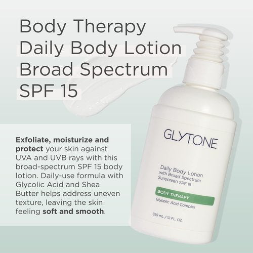 Glytone Daily Body Lotion with SPF 15 - Broad Spectrum Moisturizer with Glycolic Acid & Shea Butter - 12 oz