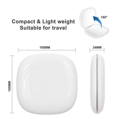 Mirrona Compact Mirror with LED Light, 1x/10x Magnifying Rechargeable Dimmable Pocket Makeup Mirror for Purse, Travel, 4inch