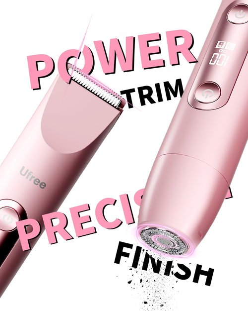 Ufree Bikini Trimmer Women Electric Razors Dual Head, Pubic Body Hair Trimmer Electric Shaver for Face, Legs, Arm, Rechargeable Lady Shaver Waterproof, Summer Grooming Kit, Gifts for Her