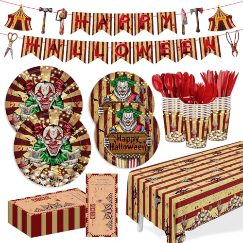 Halloween Evil Circus Disposable Party Tableware Set for Kids - Serves 24 - Variation of THIS listing