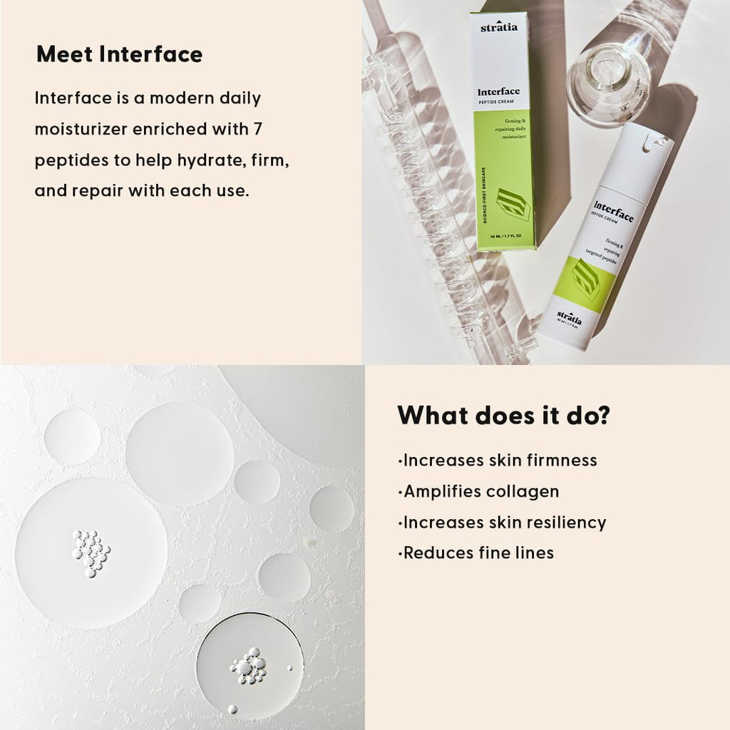 Stratia Interface Daily Moisturizer - Hydrating Peptide Formula for All Skin Types | 1.70 Fl Oz
