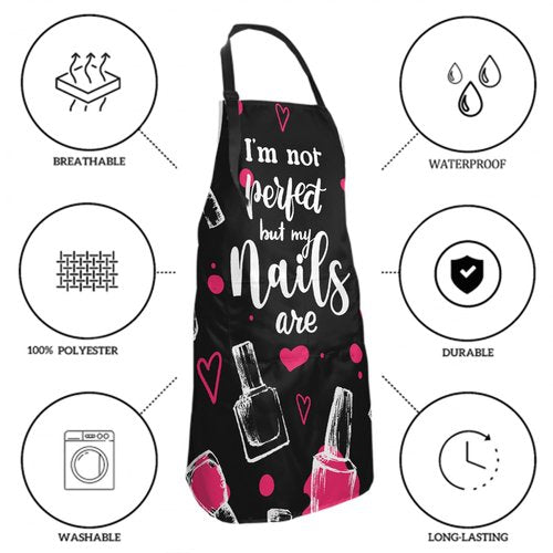 Giwawa Apron for Nails Technician Women - I'm Not Perfect But My Nails Are Nail Tech Apron Nail Technician Apron Manicurists Nail Art Supplies for Nail Salons Pink Cosmetology Smock 2 Pockets