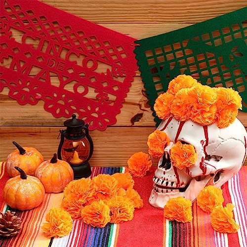 Day of the Dead Decoration Set with Faux Marigolds, Papel Picado Banners & Table Runners