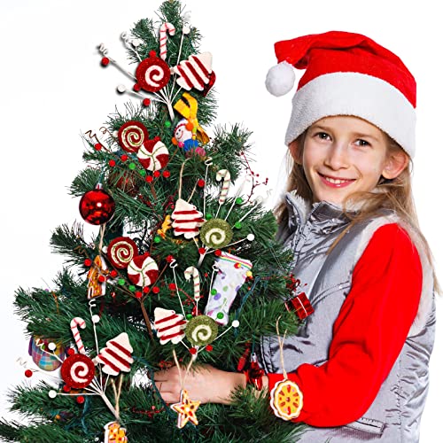 Set of 6 Christmas Candy Cane Tree Picks - Holiday Decor, Red Green White Stripes
