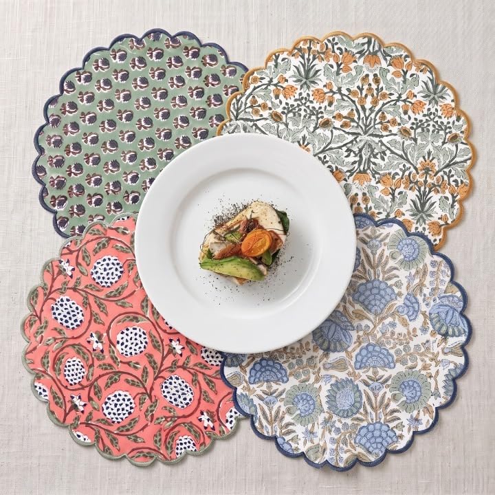 Pack of 4 15-Inch Round Cotton Placemat Sets - Assorted Floral Designs