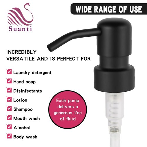 2PCS Stainless Steel Black Soap and Lotion Dispensers Pump Replacement,Smooth Action Replacement for Round 1.1in (28 mm) Neck Bottles,Rust Proof&Leak Proof
