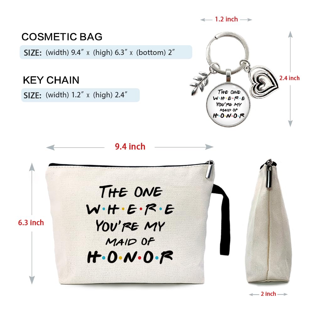 ZHANTUONE The One Where You're My Maid of Honor Cosmetic bag keychain pendant，Bachelorette Party Gifts，Bridesmaid Gift From Bride，Gifts for Maid of Honor Besties Bridesmaid Proposal Gifts