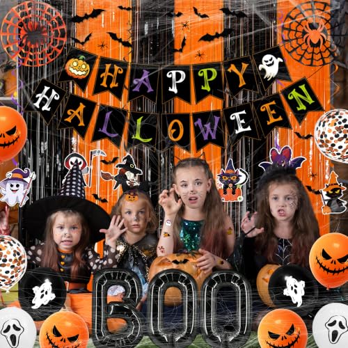 Halloween Party Decorations Bundle with Banners Balloons & Web