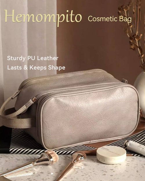 Hemompito Cosmetic Bag for Women, Large Makeup Bag with Multiple Compartments, Waterproof Makeup Pouch, Smooth Zippers, Easy to Clean, Built to Last for Home, Travel, Weekend Getaways