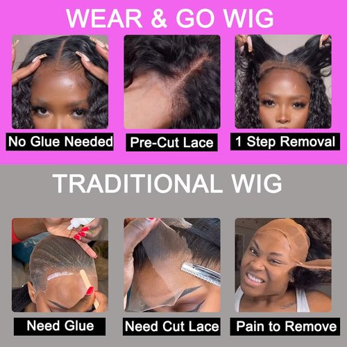 Srakuw Wear and Go Glueless Wigs Human Hair Pre Plucked Pre Cut 4x4 Lace Front Wigs for Black Women for Beginners 180 Density Curly Bob Wig Human Hair (8 Inch)