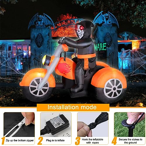 6FT Halloween Inflatable Skeleton Ghost on Motorcycle - Outdoor Decor with LED Lights - Variation of THIS listing