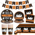 Halloween Disposable Tableware Set - Ghost & Trick or Treat Plates Napkins Cups Banner - 82 Pcs