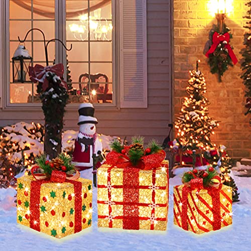 Large 9.5x8x6.5 Inch Lighted Christmas Gift Boxes Set of 3 with 70 LED Flashers