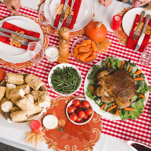 Fall Pumpkin Placemats Set - Velvet Thanksgiving Table Decor, 6 Pieces, Orange
