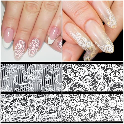 White Lace Nail Transfer Foil Sheets for DIY Manicure - 10 Pack